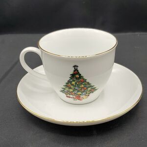 Jamestown China Christmas Tree Cup and Saucer with Gold Trim